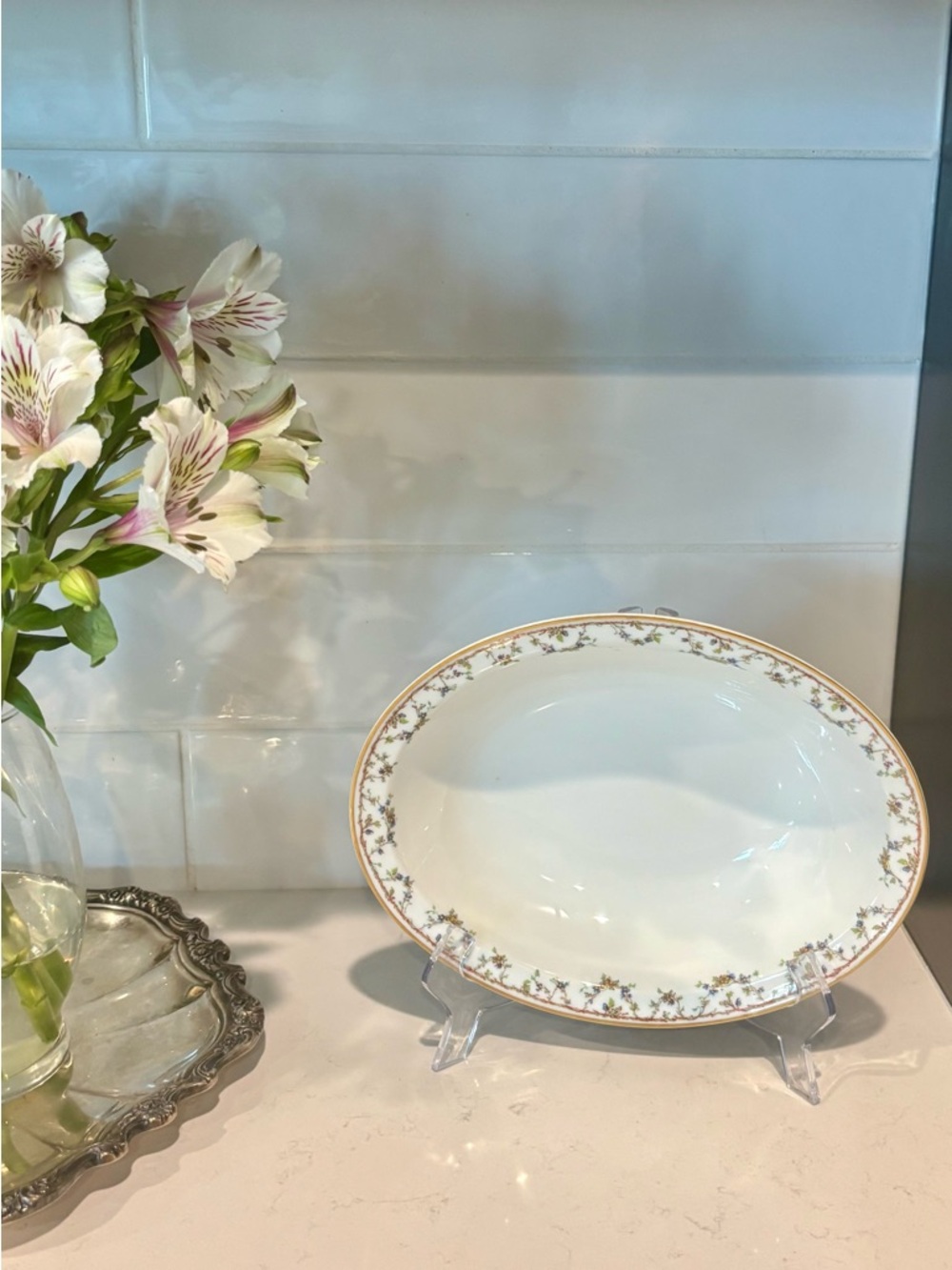 Vintage Haviland & Co Limoges Oval Serving Bowl – Floral Garland & Gold Rim